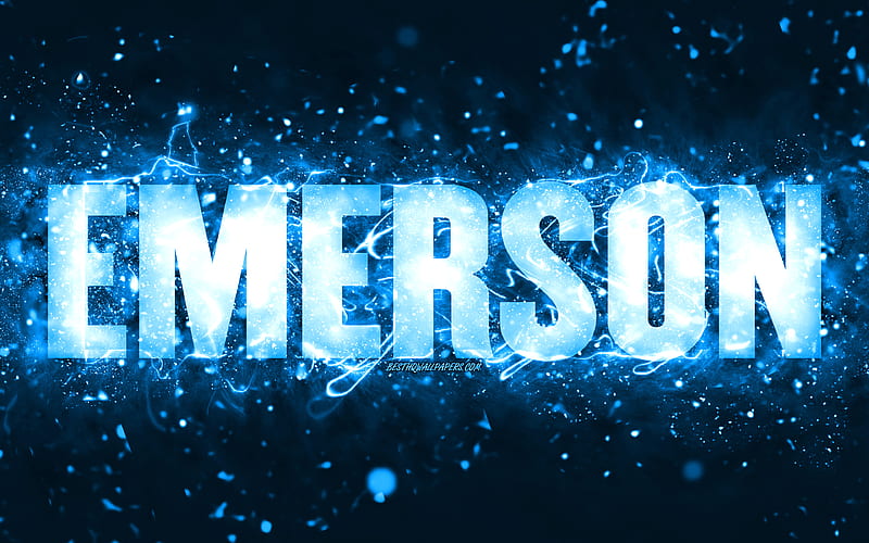 Happy Birtay Emerson, blue neon lights, Emerson name, creative, Emerson Happy Birtay, Emerson Birtay, popular american male names, with Emerson name, Emerson, HD wallpaper
