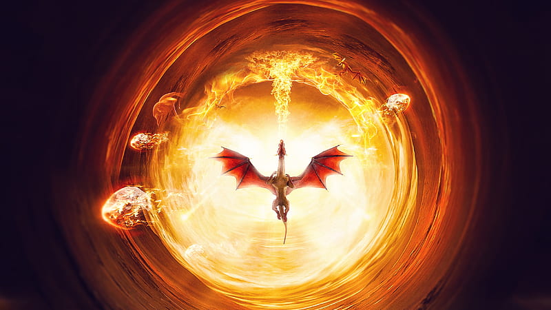 Dragon, fire, fantasy, wings, tayfo orange, yellow, dragon, luminos, HD wallpaper
