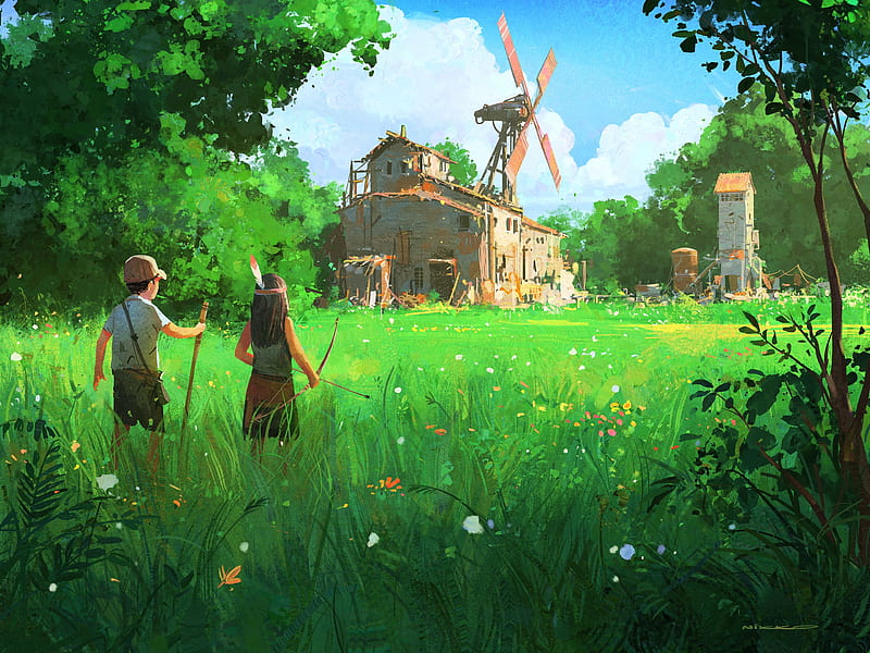 Fantasy Landscape Windmill Farming, Farm Wallpaper For Kids