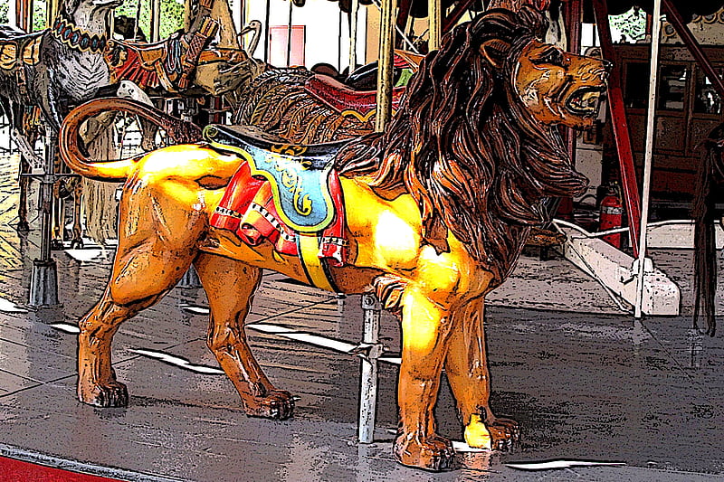 Carousel Lion, lion, animal, carnival, carousel, merry go round, wildlife, zoo cat, lioness, amusement ride, HD wallpaper