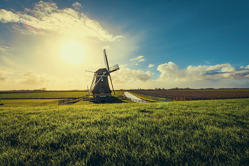 Windmill , windmill, nature, field, HD wallpaper
