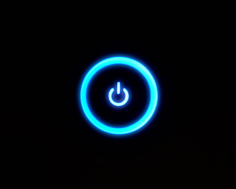 Turn off-on button, button, dark, computer, black, blue, HD wallpaper