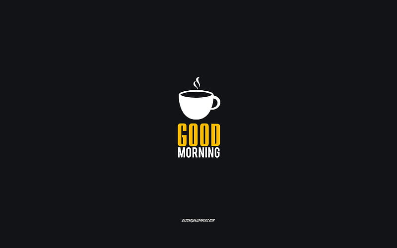 Good Morgning, minimal art, minimalism, black background, cup of coffee, good morning concepts, HD wallpaper