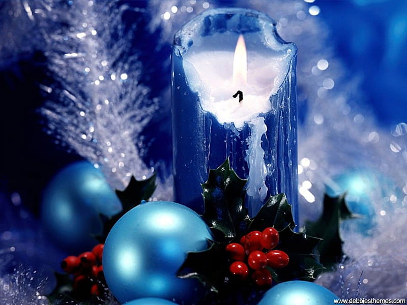 Blue Christmas, candle, christmas, blue, tinsel, HD wallpaper