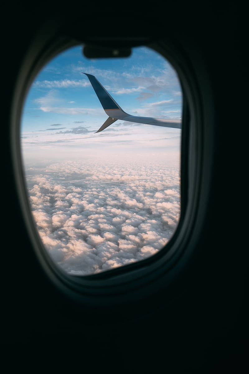 plane, wing, porthole, view, clouds, HD phone wallpaper