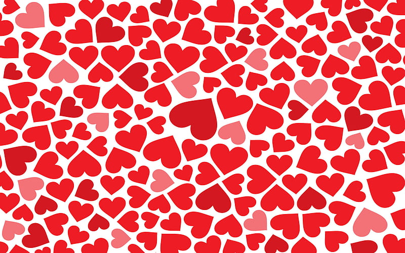 red hearts background, abstract art, hearts patterns, love concepts, hearts textures, background with hearts, HD wallpaper