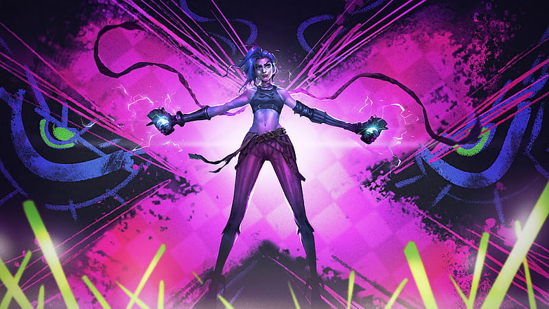 Jinx With Lights In Pink Background Arcane, HD wallpaper
