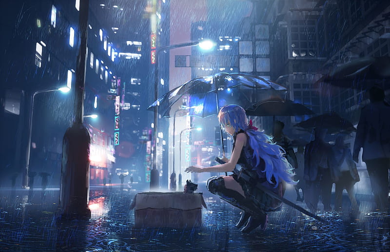 Anime Girl Sad Blue Eyes in Rain Wallpaper, HD Artist 4K Wallpapers, Images  and Background - Wallpapers Den