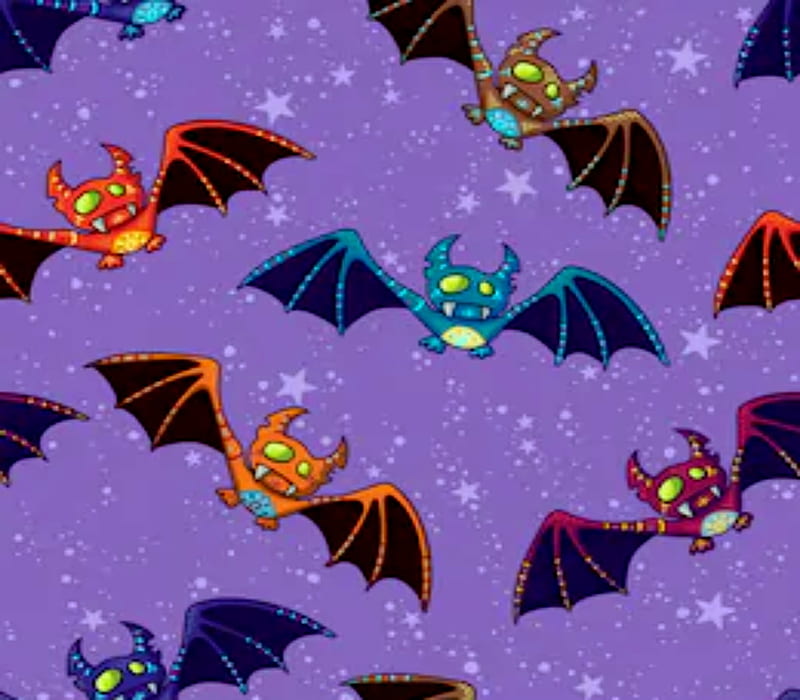 Purple Back Ground With Colorful Halloween Bats, Wings, Purple, Cute, Steampunk, Bats, background, HD wallpaper