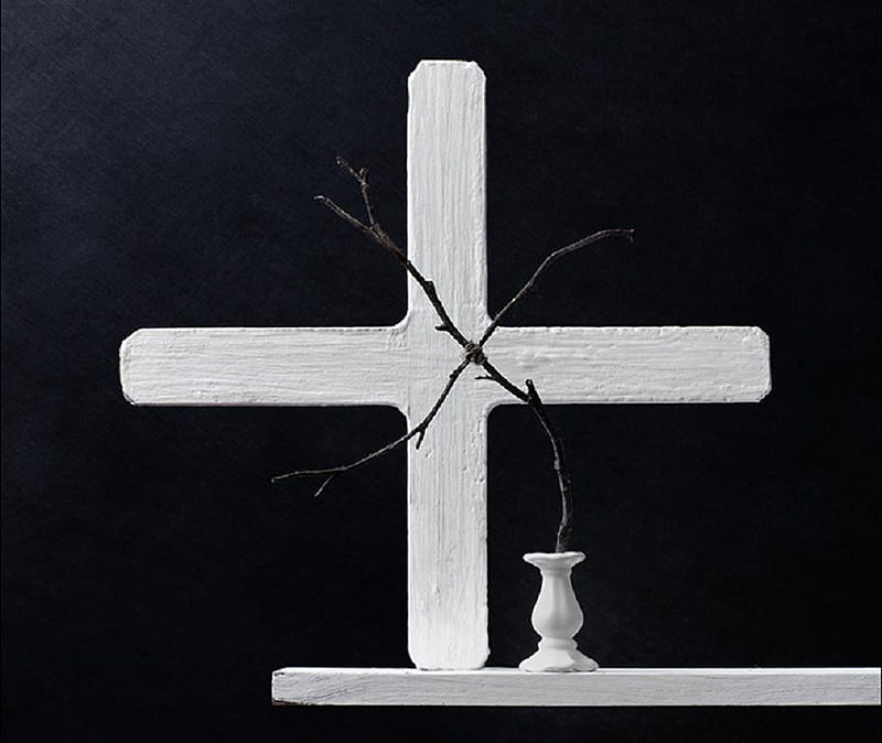 the cross, graphy, stick, black, vase, white, cross, wood, HD wallpaper