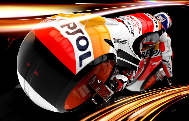 Tron Moto GP, tron, bikes, artist, digital-art, artstation, HD wallpaper