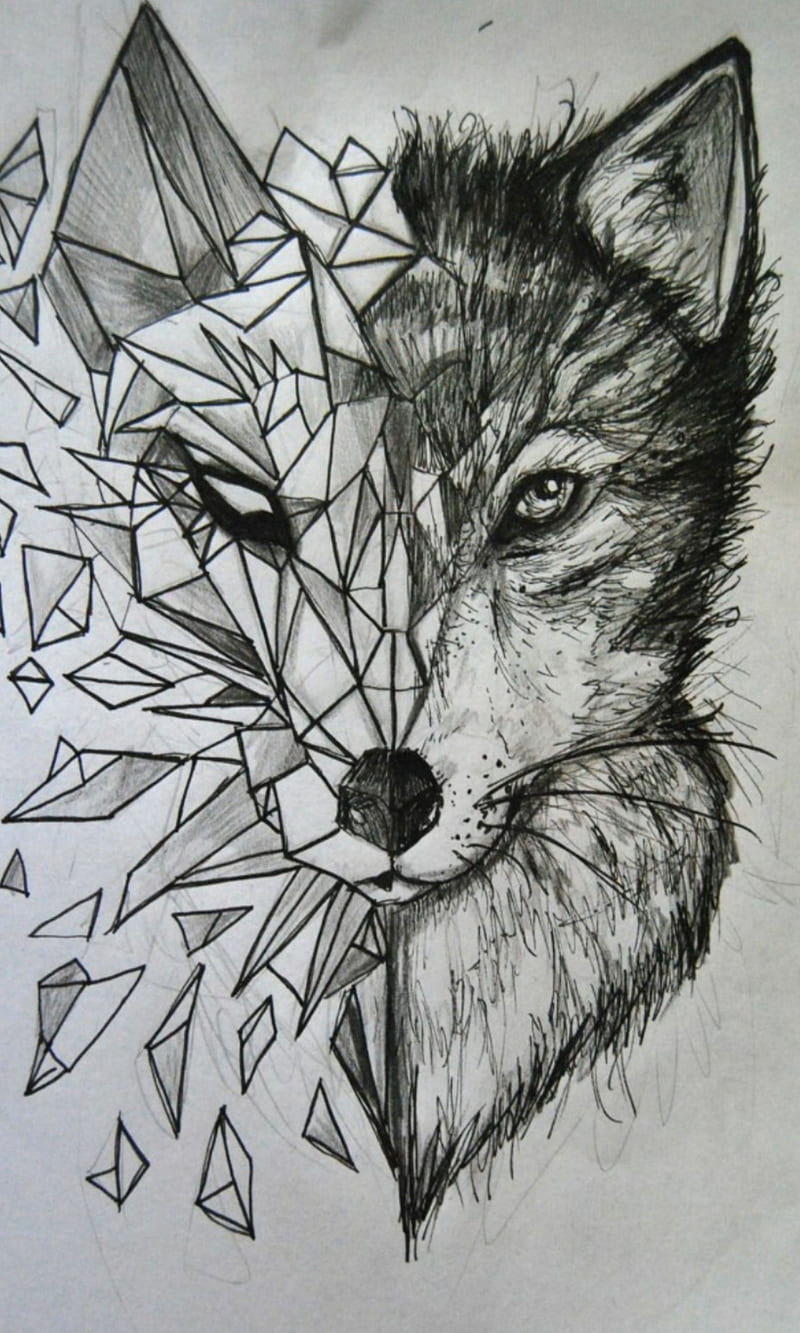 Polygon Wolf, black, dog, tattoo weite, HD phone wallpaper