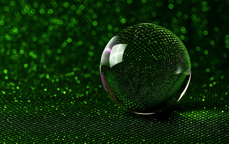 ball, mirror, green, sparkles, bokeh, reflection, HD wallpaper