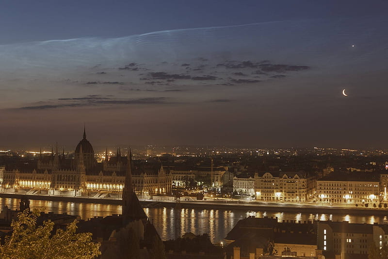 Solstice Conjunction over Budapest, cool, space, river, fun, Buapest, Solstice, HD wallpaper