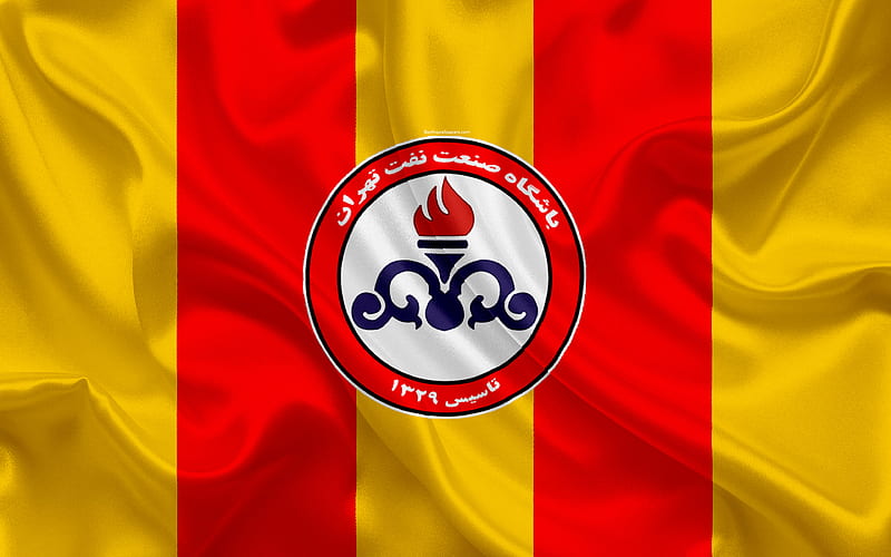 Naft Tehran FC silk texture, logo, emblem, red yellow silk flag, Iranian football club, Tehran, Iran, football, Persian Gulf Pro League, HD wallpaper