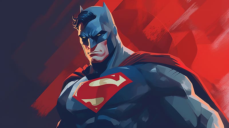 Superman - Batman, dc comics, batman, superman, illustration, hybrid, HD wallpaper