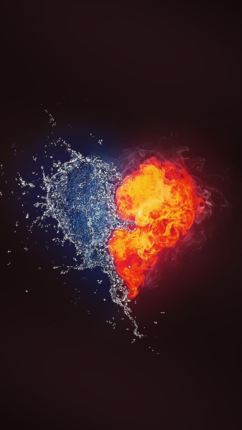 fire, heart, water, HD phone wallpaper