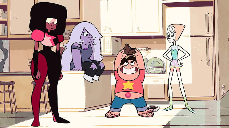 Steven Universe Amethyst Garnet Pearl Steven Are In A Room With Background Of Refrigerator Plates Cupboards Movies, HD wallpaper