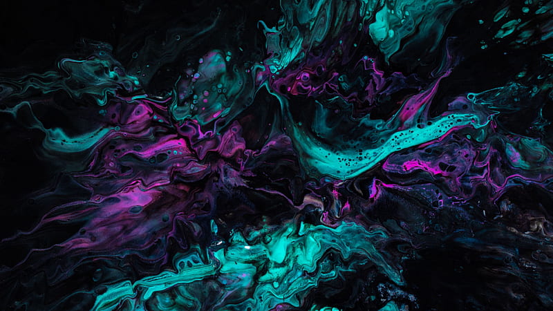 Dark Purple Turquoise Paint Stains Mixing Liquid Turquoise, HD wallpaper
