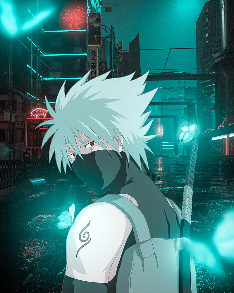 Kakashi hatake, naruto, electric blue, art, narutoshippuden, ninja ...