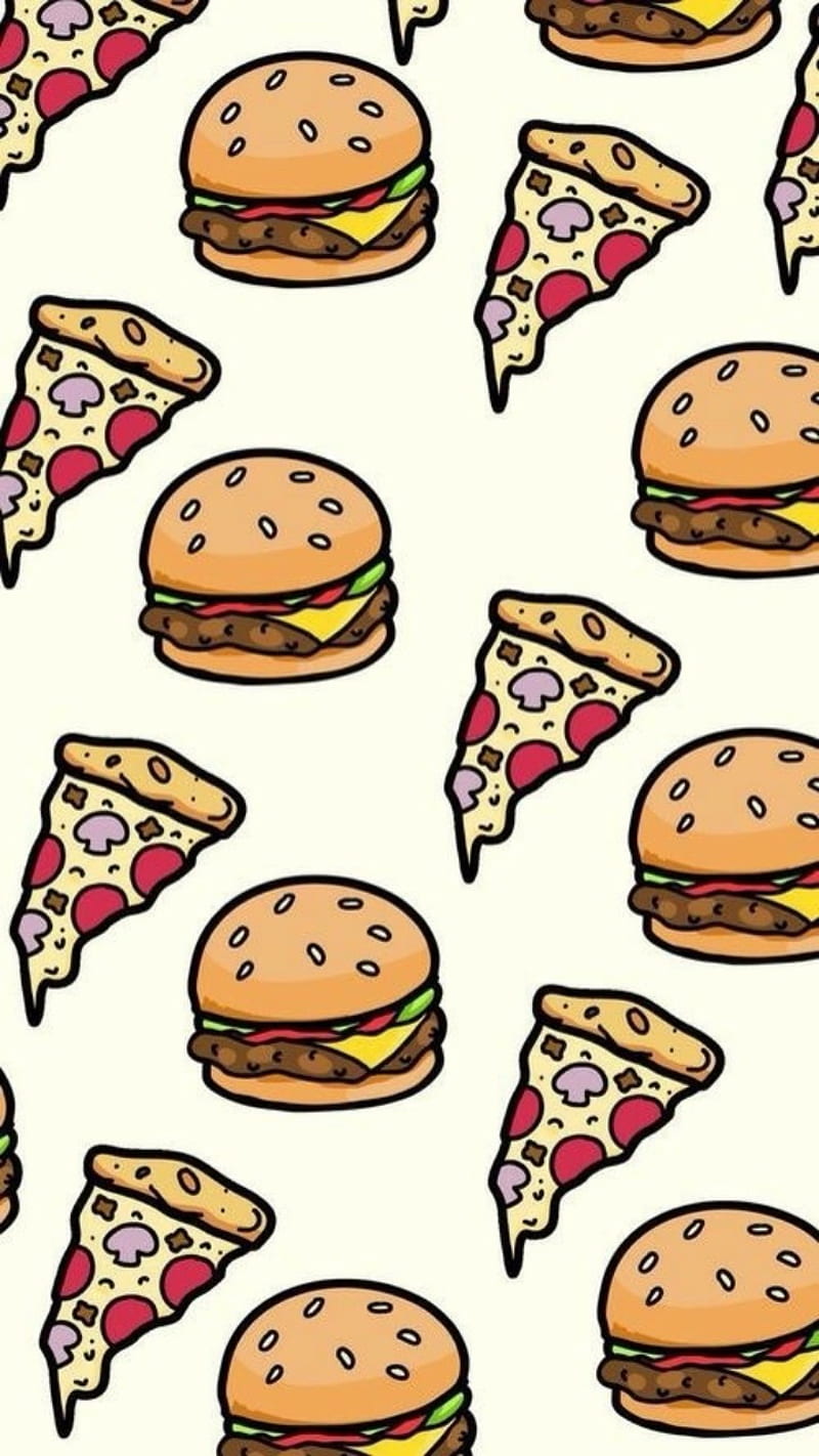 Burger Pizza, drawings, food, foodie, patterns, HD phone wallpaper