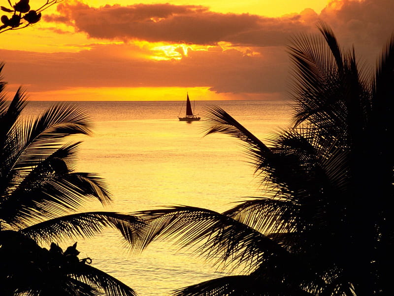 St.Lucia Sunset, sunset, santa lucia, paradise, caribbean sea, HD wallpaper