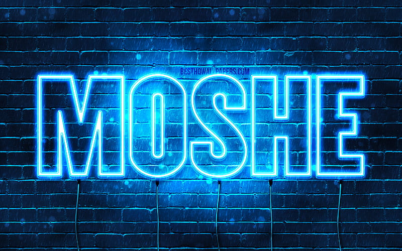 Moshe With Names, Horizontal Text, Moshe Name, Blue Neon Lights, With 