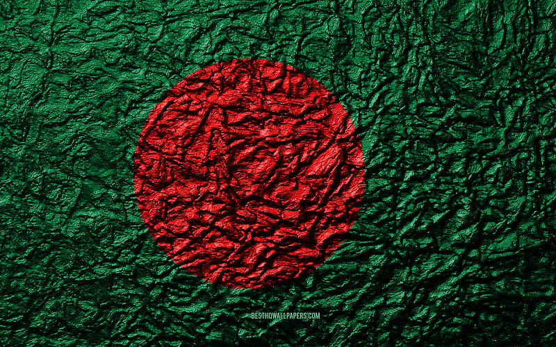 Flag of Bangladesh stone texture, waves texture, Bangladesh flag, national symbol, Bangladesh, Asia, stone background, HD wallpaper