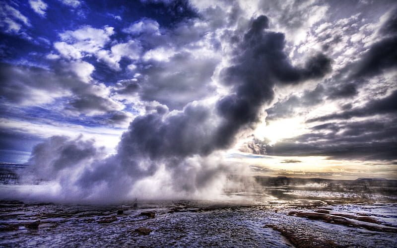 Iceland spectacular geothermal steam, HD wallpaper