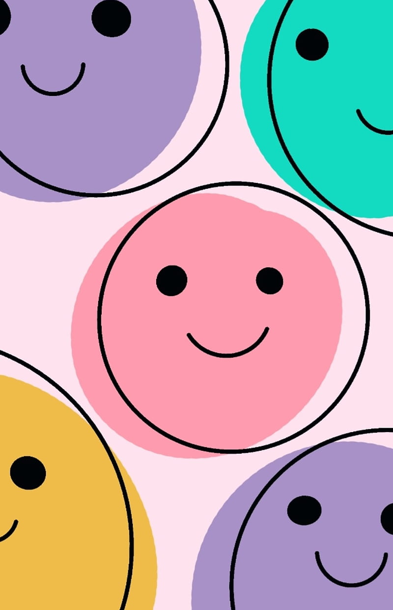 Fun Aesthetic Smiles, LightPink, pink, Purple, Heads, yellow, Teal, HD phone wallpaper
