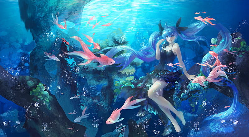 Hatsune Miku Vocaloid Underwater Luminos Fish Manga Anime Summer Pink HD Wallpaper Peakpx