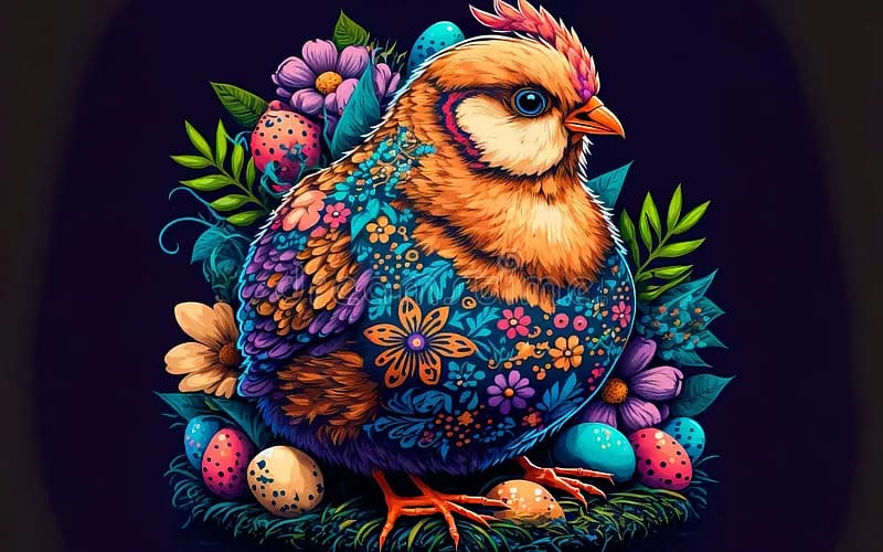 Easter Chicken, eggs, colors, art, digital, HD wallpaper