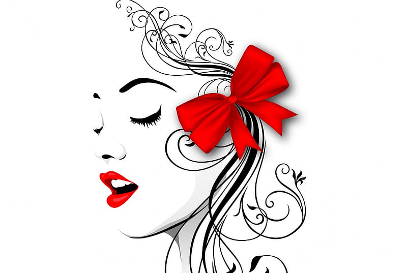 Vector Face, profile, face, bow, vector, red lips, style, HD wallpaper
