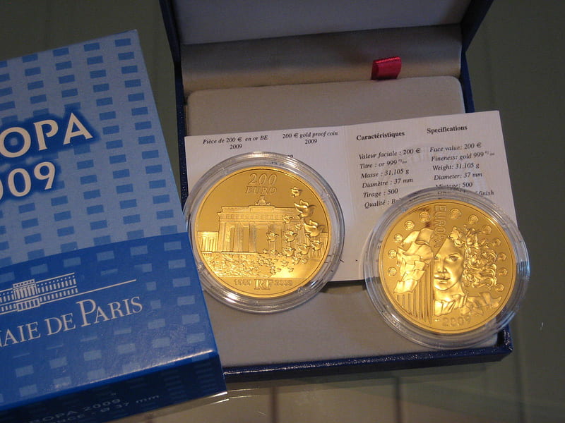 200 Euro Gold, gold, money, germany, euro, piece, coin, bill, cash, HD wallpaper