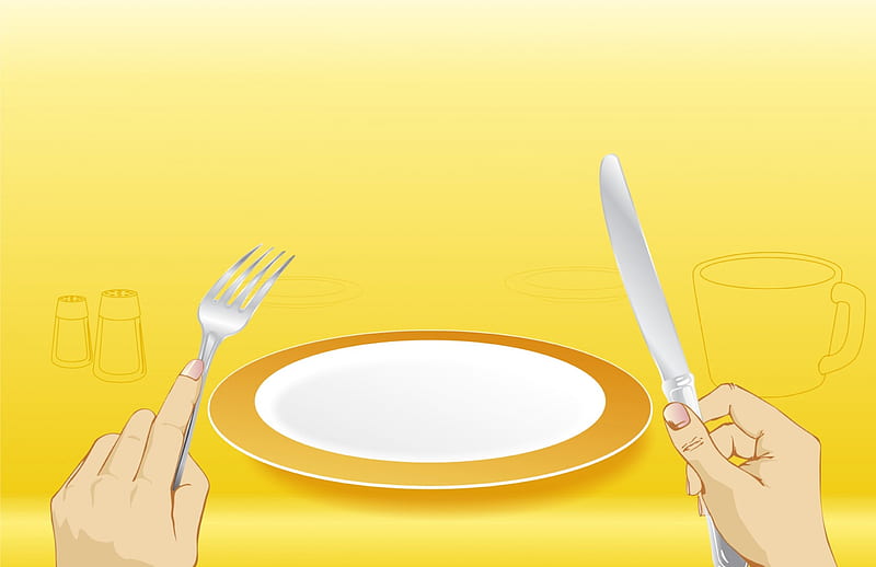 Dinner plate, dinner, plate, fork, knife, HD wallpaper
