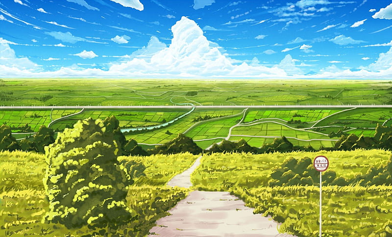 country roads, way, county route, anime, landscape, HD wallpaper