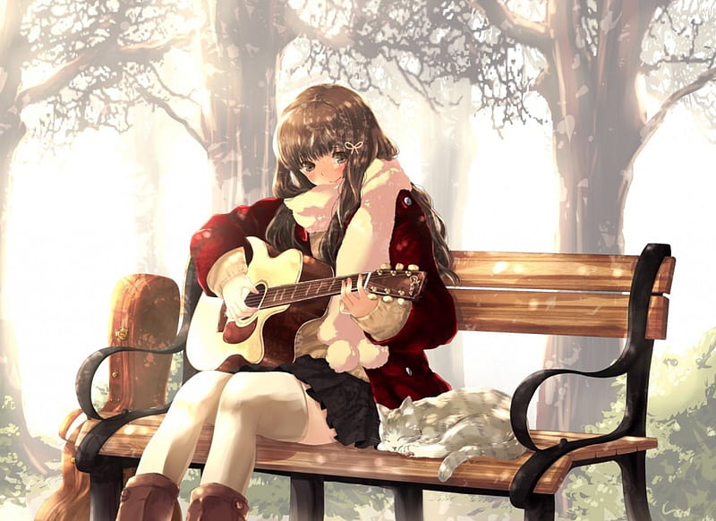 Cute Girl Playing The Guitar, Girl, Guitar, Cute, Anime, HD wallpaper