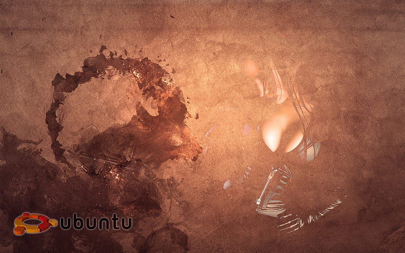 ubuntu warty background with girl watermark 13, warty, leather, girl, ubuntu, HD wallpaper