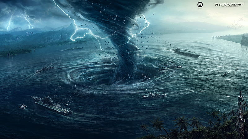 Water tornado, vara, hurricane, water, fantasy, storm, ography, sea, disaster, summer, tornado, HD wallpaper