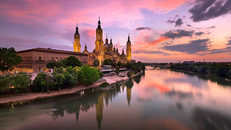Basilica Pilar Ebro River Zaragoza Aragon Spain Bing, HD wallpaper