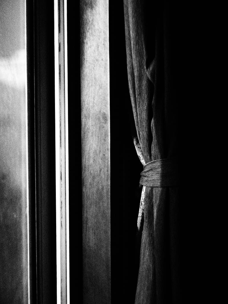 curtain, wall, bw, dark, HD phone wallpaper curtain, wall, bw, dark, HD phone wallpaper