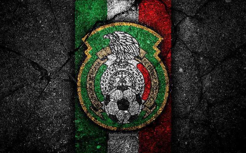 Mexico national football team emblem, CONCACAF, grunge, North America, asphalt texture, soccer, Mexico, logo, North American national teams, black stone, Mexican football team, HD wallpaper