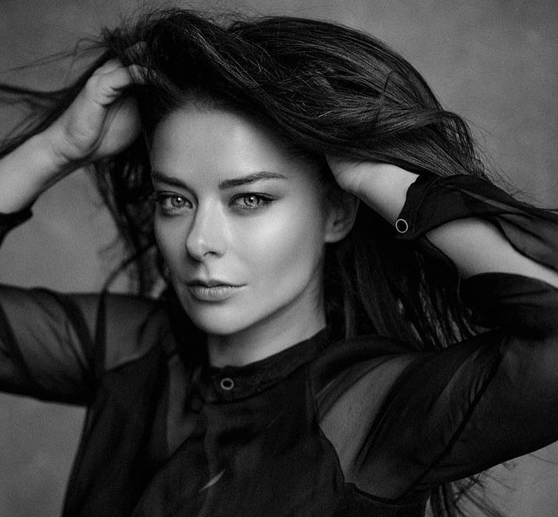 Marina Aleksandrova, black, white, bw, girl, actress, woman, HD wallpaper