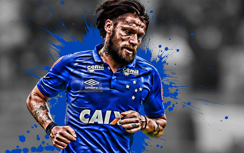 Rafael Sobis Brazilian football player, Cruzeiro FC, striker, blue paint splashes, creative art, Serie A, Brazil, football, Sobis, HD wallpaper