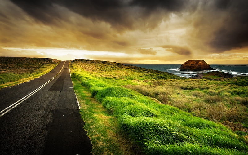 seaside road-Beautiful natural scenery, HD wallpaper