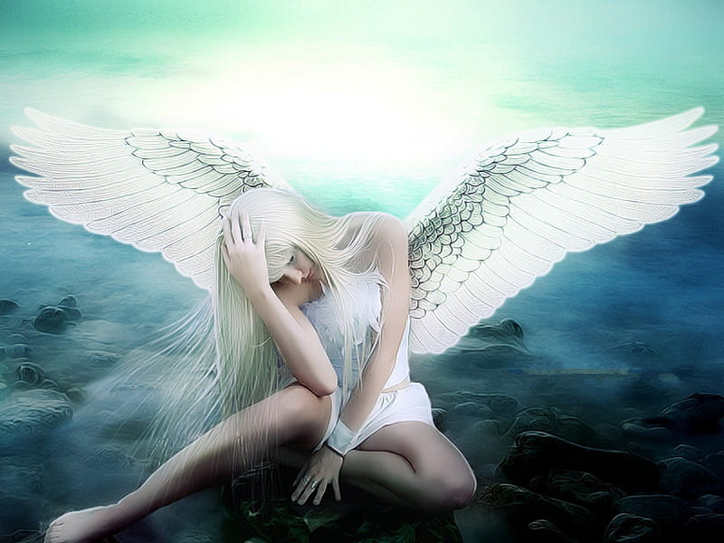 Sad angel, fantasy, wings, angel, sad, blue, HD wallpaper | Peakpx
