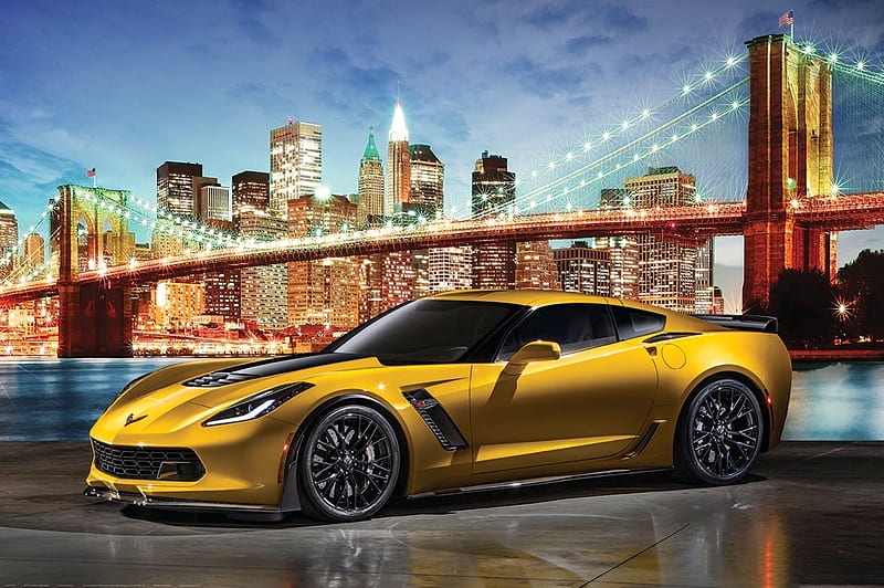 Corvette Z06, new york, corvette, car, brooklyn bridge, sports car, chevy, fast, HD wallpaper