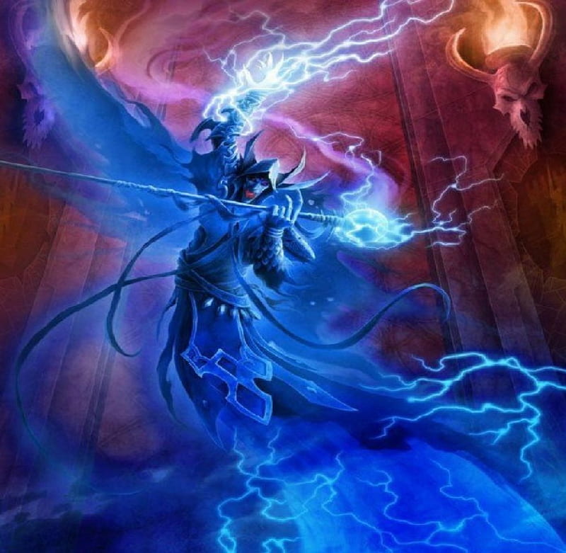 Lighting Wizard, fantasy, lighting, blue, wizard, HD wallpaper