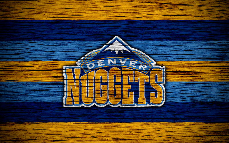 Denver Nuggets, NBA, wooden texture, basketball, Western Conference, USA, emblem, basketball club, Denver Nuggets logo, HD wallpaper