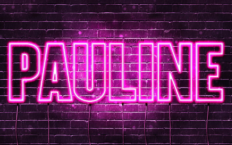 Pauline with names, female names, Pauline name, purple neon lights, Happy Birtay Pauline, popular german female names, with Pauline name, HD wallpaper
